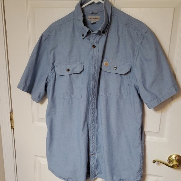 Carhartt Blue Casual Button Down Shirt Short Sleeve - Picture 1 of 10